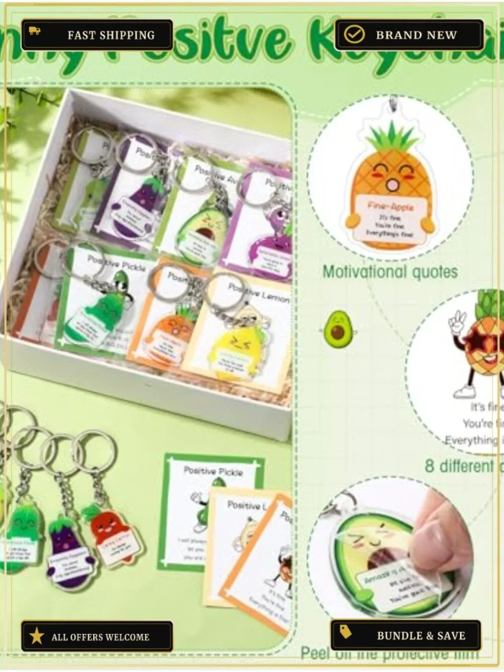 Fruit & Vegetable Inspirational Keychains Gift Set for Employee Appreciation,